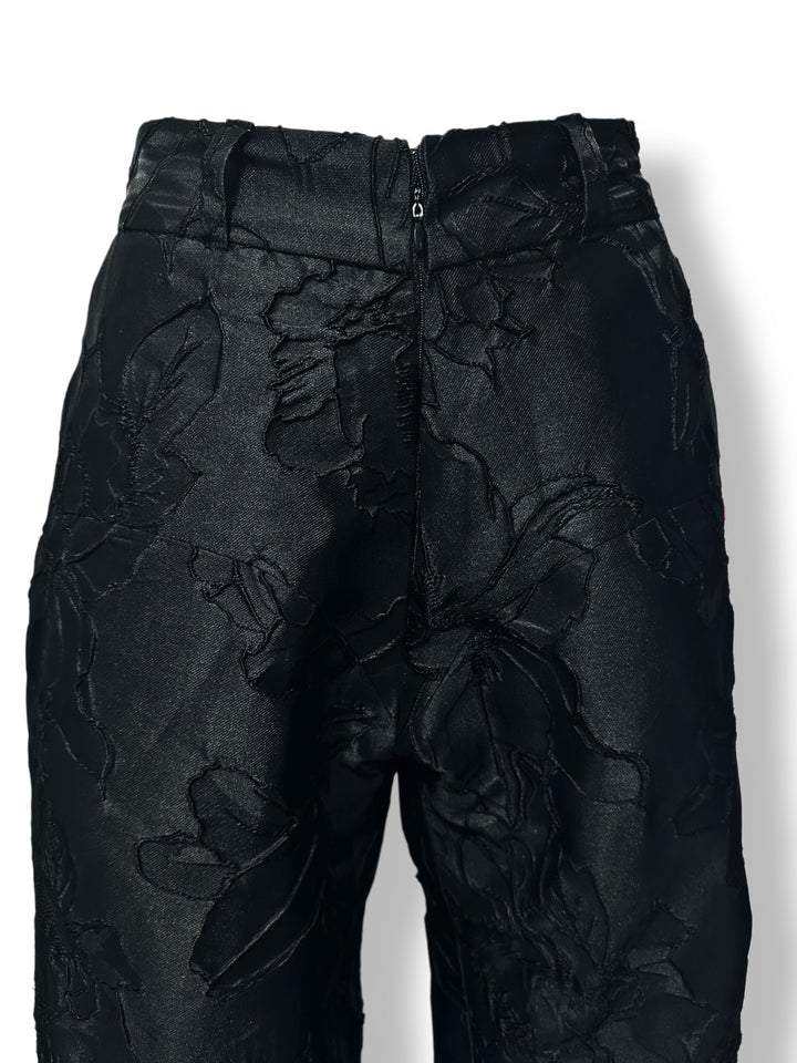 Black brocade wide-leg pants