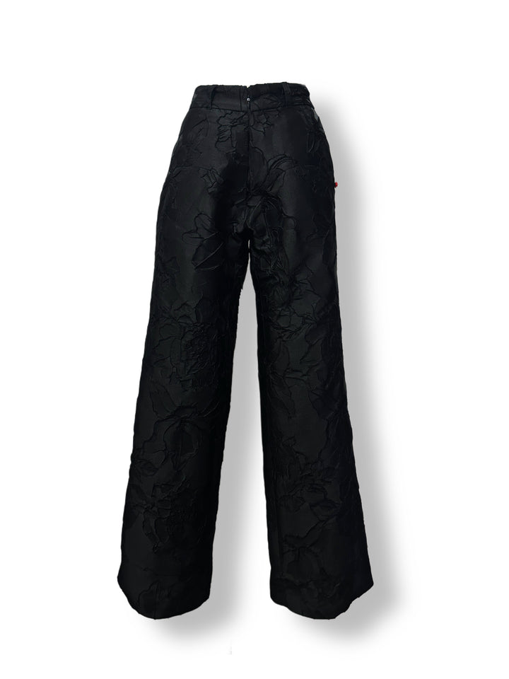 Black brocade wide-leg pants