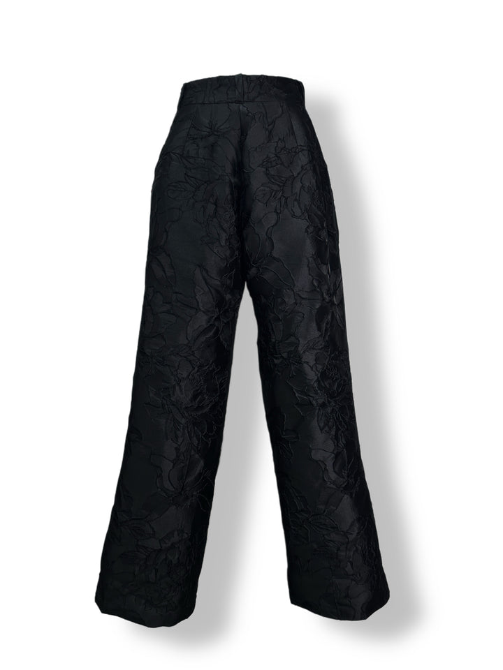 Black brocade wide-leg pants